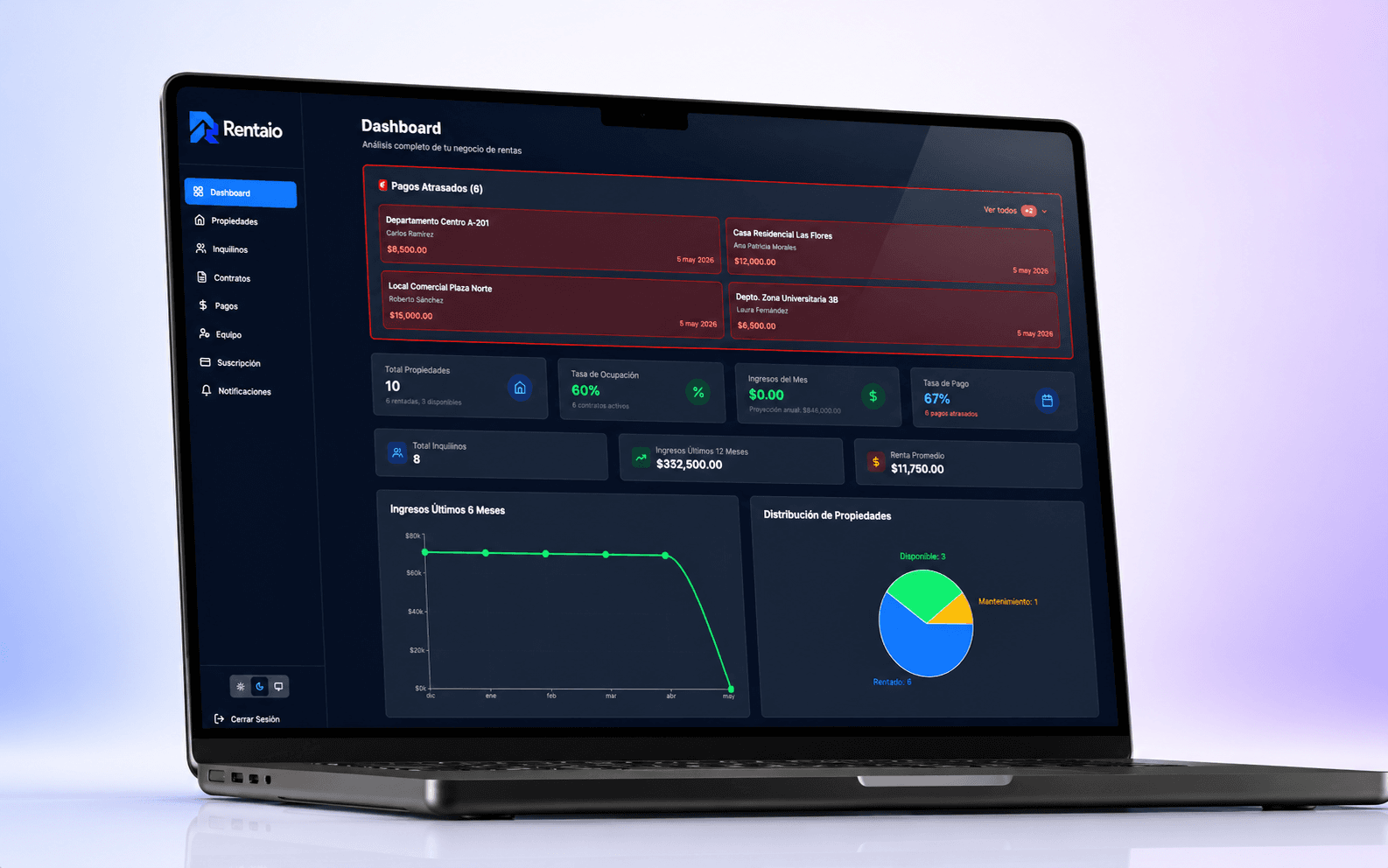 Dashboard de Rentaio en MacBook Pro
